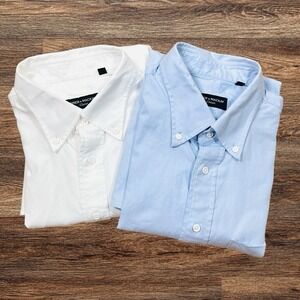 Lot of 2 Spier & Mackay Long Sleeve Button Down Shirts XL White Blue 100% Cotton